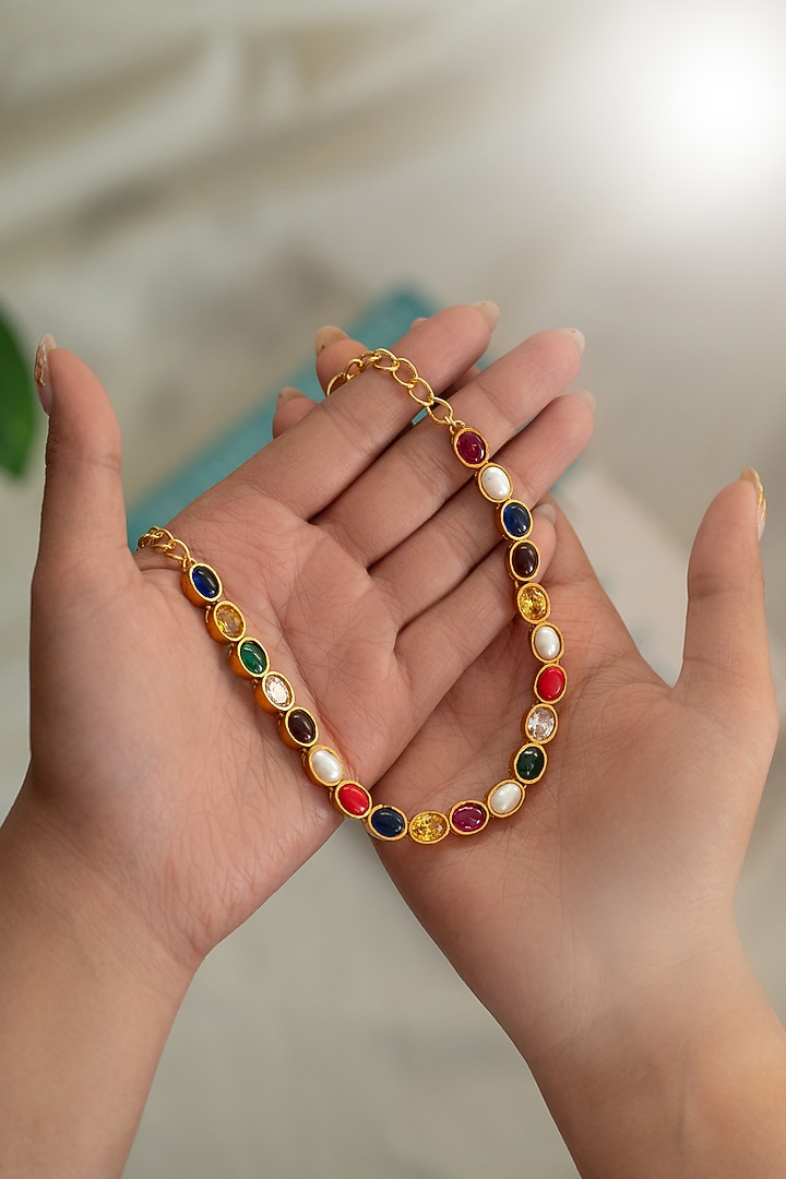 Gold Plated Multi-Colored Natural Stone Necklace by Do Taara at Pernia's Pop Up Shop