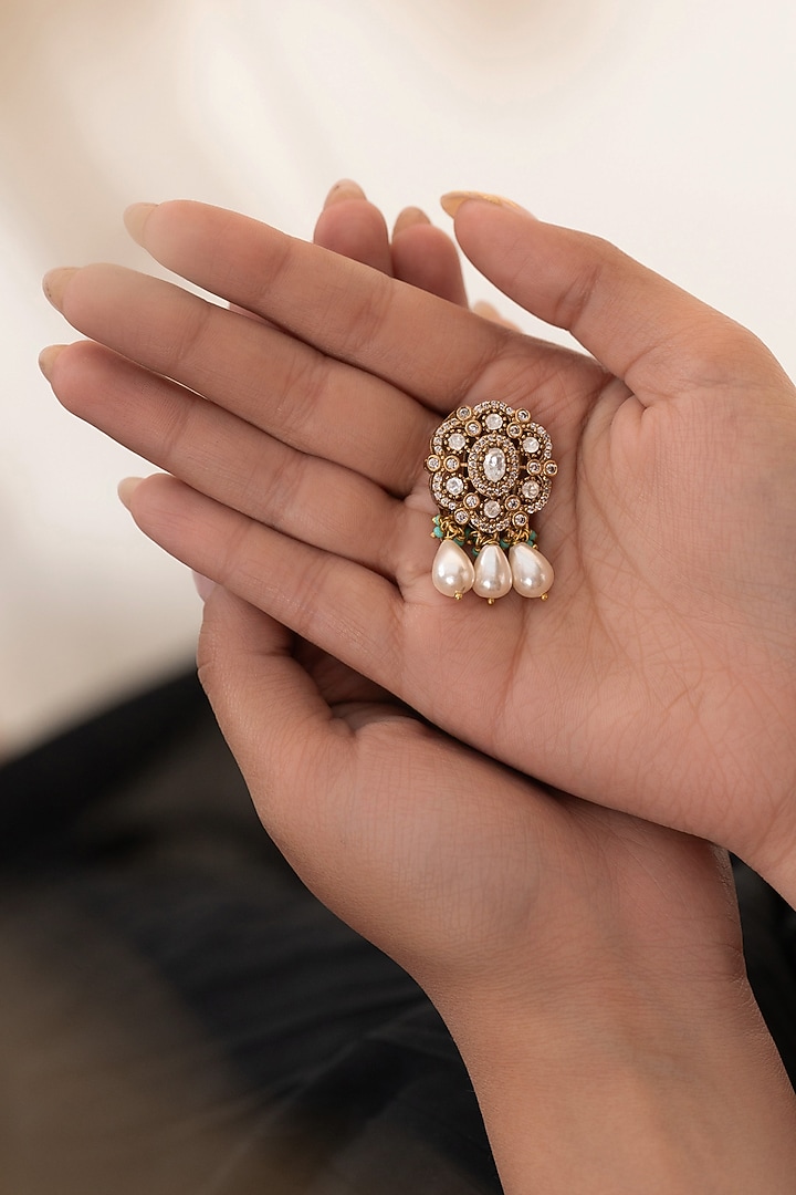 Gold Plated Kundan Polki & Cubic Zirconia Braid Pin by Do Taara at Pernia's Pop Up Shop
