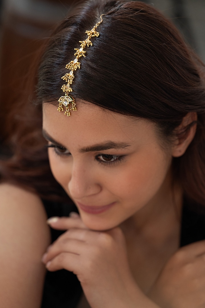 Gold Plated Kundan Polki Maangtikka by Do Taara at Pernia's Pop Up Shop