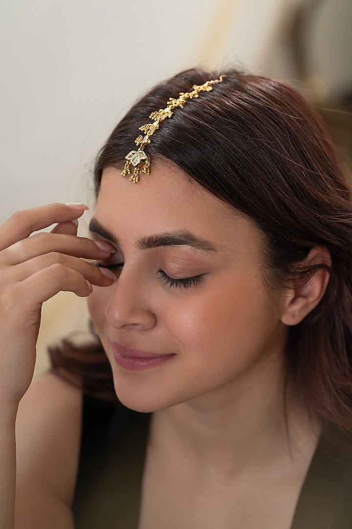 Gold Plated Kundan Polki Maangtikka by Do Taara at Pernia's Pop Up Shop