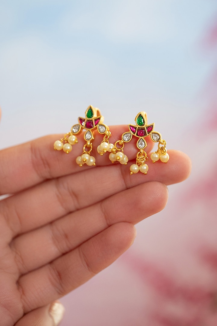 Gold Plated Kundan Polki & Pearl Earcuff by Do Taara at Pernia's Pop Up Shop