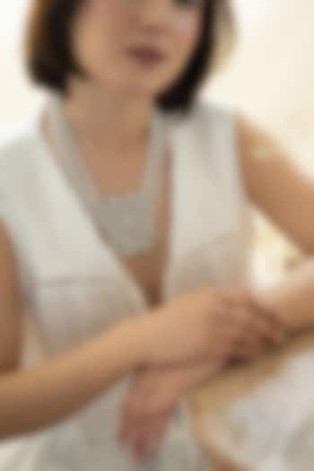 White Rhodium Finish Kundan Polki & Pearl Necklace by Do Taara at Pernia's Pop Up Shop