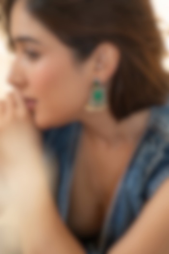 Gold Plated Kundan Polki & Green Doublet Stone Dangler Earrings by Do Taara at Pernia's Pop Up Shop