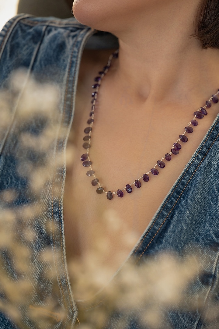 Gold Plated Amethyst Stone Long Necklace by Do Taara at Pernia's Pop Up Shop