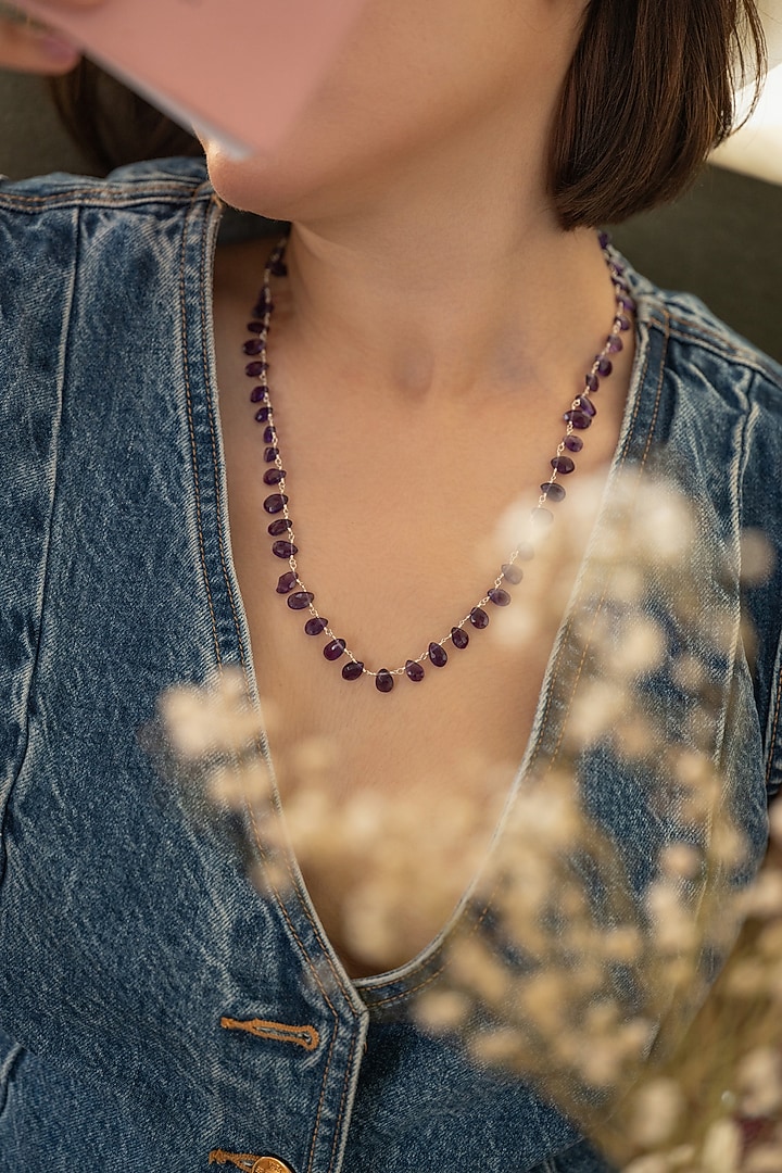 Gold Plated Amethyst Stone Long Necklace by Do Taara at Pernia's Pop Up Shop