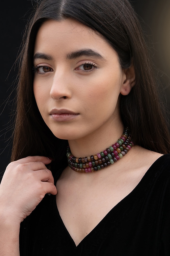 Gold Plated Multi-Colored Natural Stone Choker Necklace by Do Taara at Pernia's Pop Up Shop