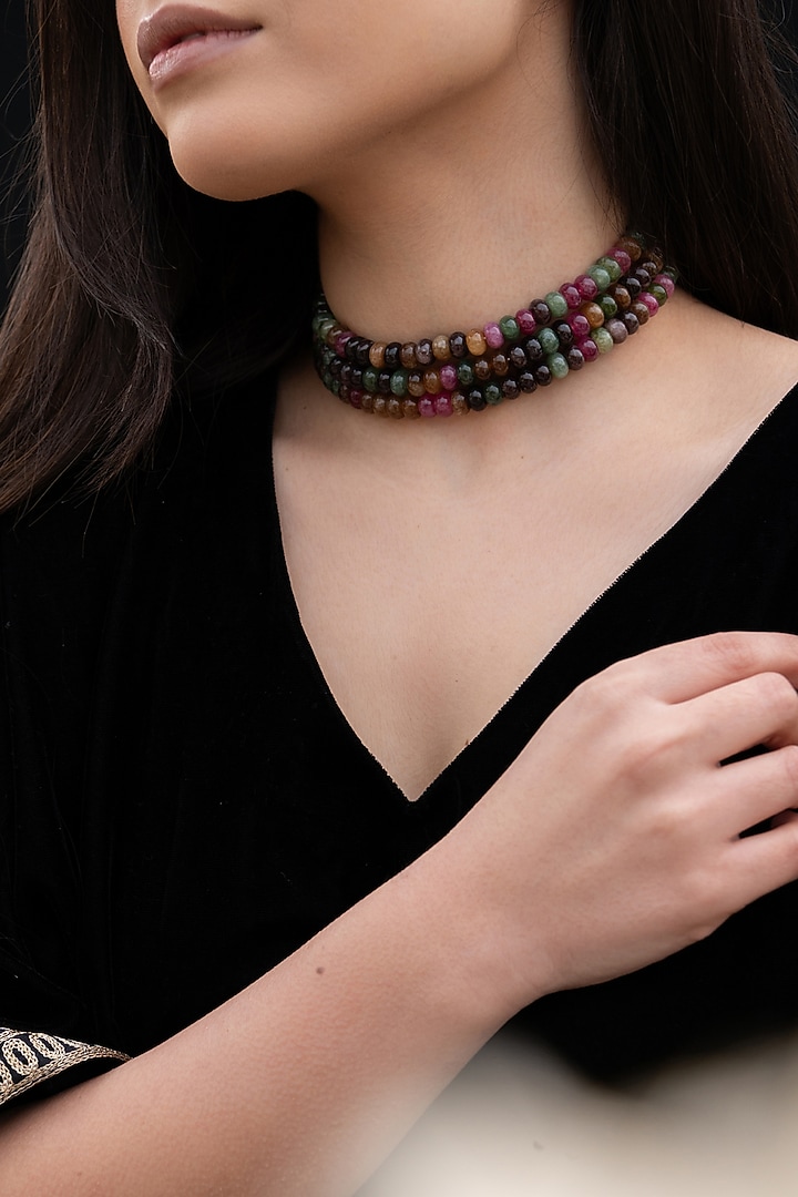 Gold Plated Multi-Colored Natural Stone Choker Necklace by Do Taara at Pernia's Pop Up Shop