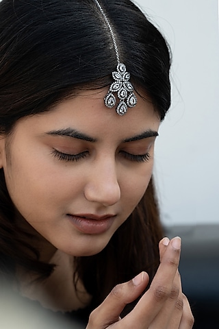 Silver Rhodium Finish Faux Diamond Maangtikka by Do Taara