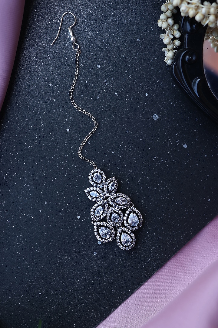 Silver Rhodium Finish Faux Diamond Maangtikka by Do Taara at Pernia's Pop Up Shop