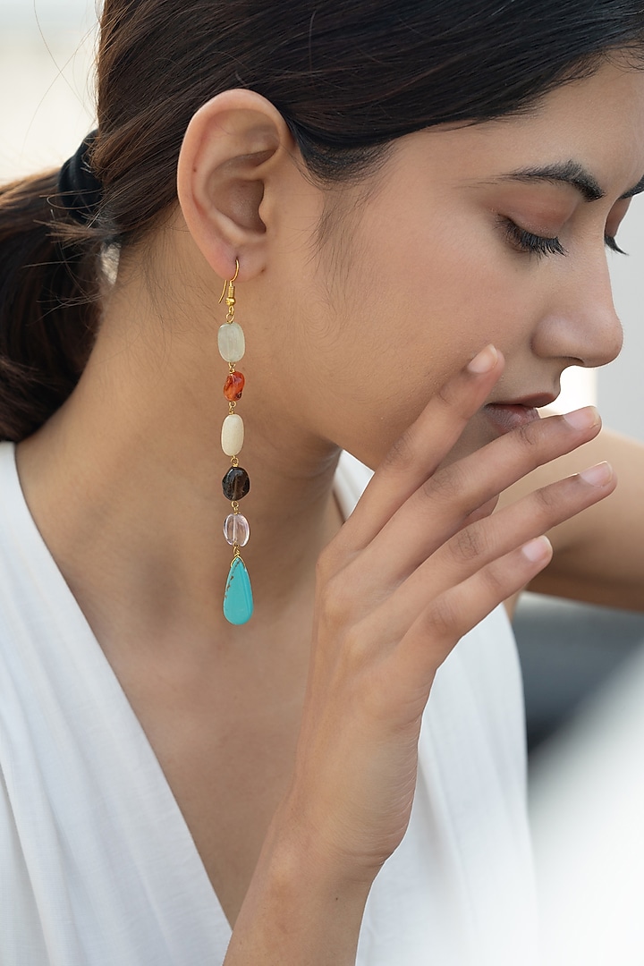 Gold Plated Multi-Colored Natural Stone Dangler Earrings by Do Taara at Pernia's Pop Up Shop
