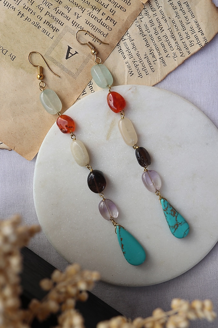 Gold Plated Multi-Colored Natural Stone Dangler Earrings by Do Taara at Pernia's Pop Up Shop