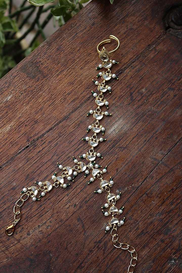 Gold Plated Kundan Polki & Pearl Hathphool by Do Taara at Pernia's Pop Up Shop