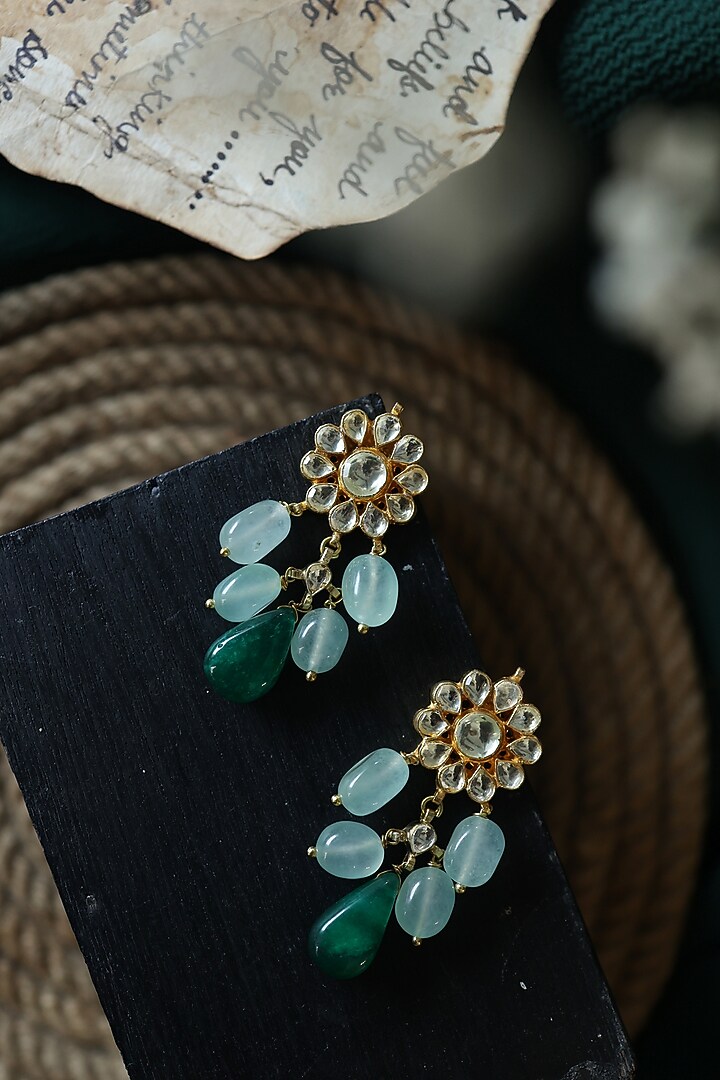 Gold Plated Kundan Polki & Natural Stone Dangler Earrings by Do Taara at Pernia's Pop Up Shop