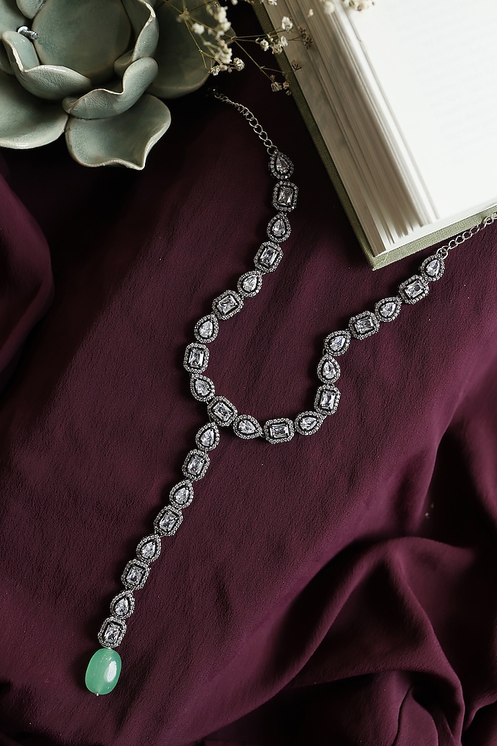 Silver Rhodium Finish Faux Diamond & Natural Stone Necklace by Do Taara at Pernia's Pop Up Shop
