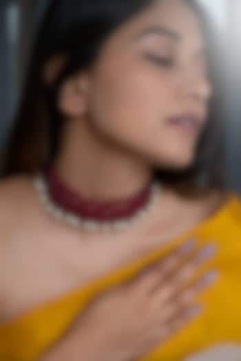 Gold Plated Red Natural Stone & Pearl Choker Necklace by Do Taara at Pernia's Pop Up Shop