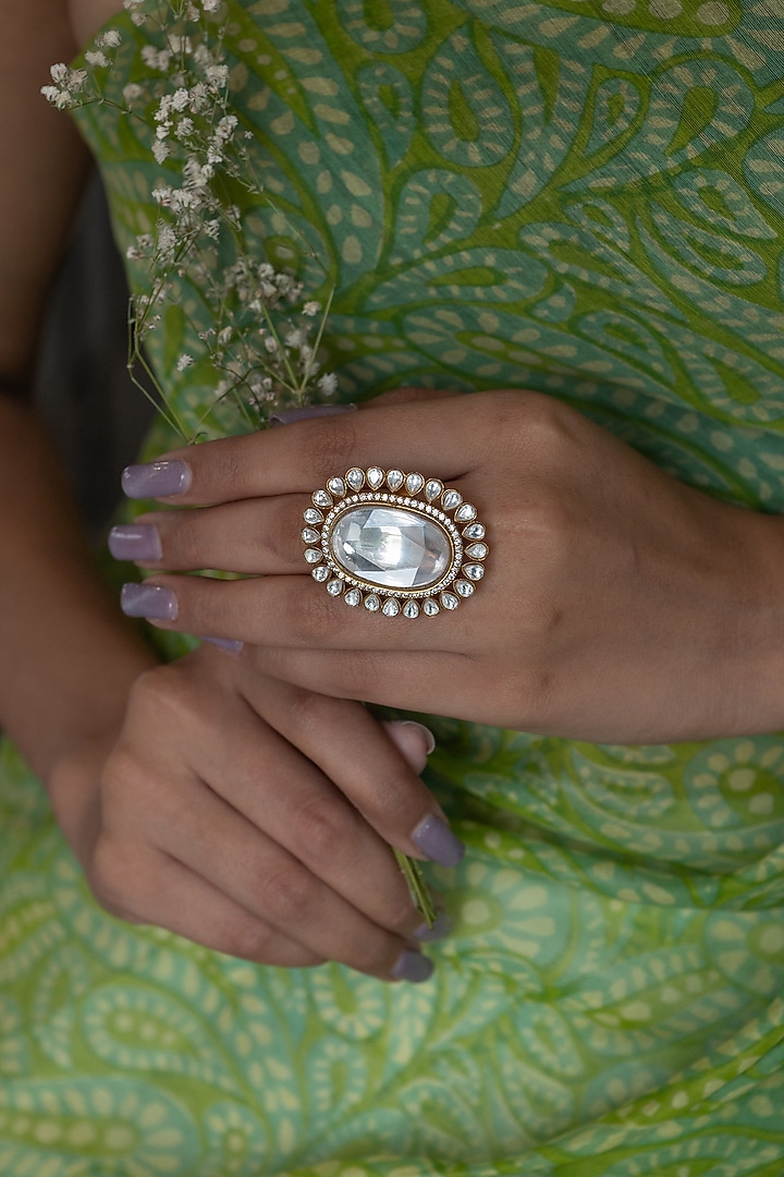 Gold Plated Kundan Polki Ring by Do Taara at Pernia's Pop Up Shop