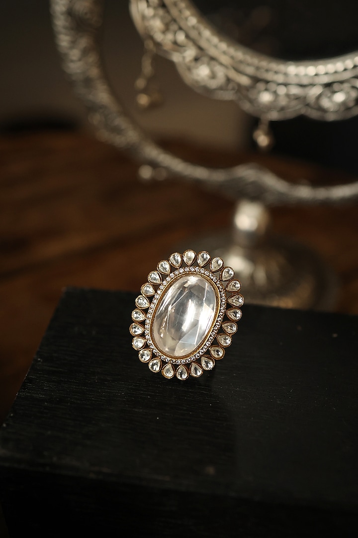 Gold Plated Kundan Polki Ring by Do Taara at Pernia's Pop Up Shop