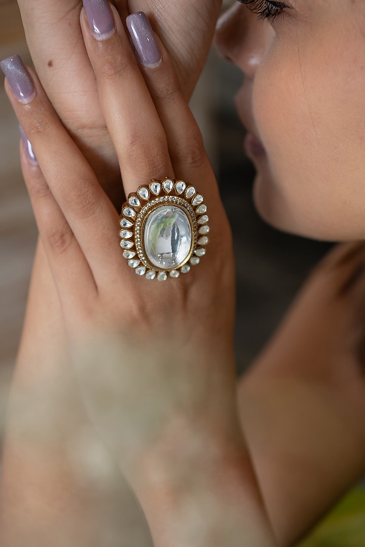 Gold Plated Kundan Polki Ring by Do Taara at Pernia's Pop Up Shop