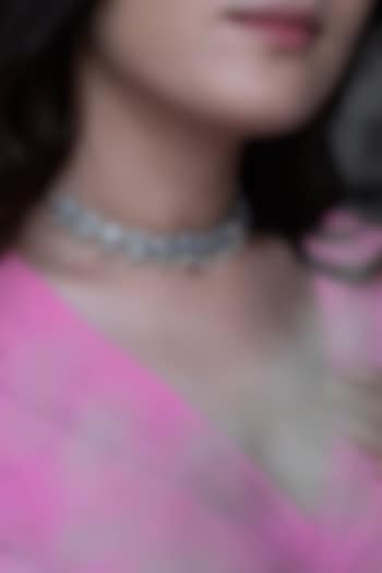 Silver Rhodium Finish Cubic Zirconia & Shell Pearl Necklace by Do Taara at Pernia's Pop Up Shop