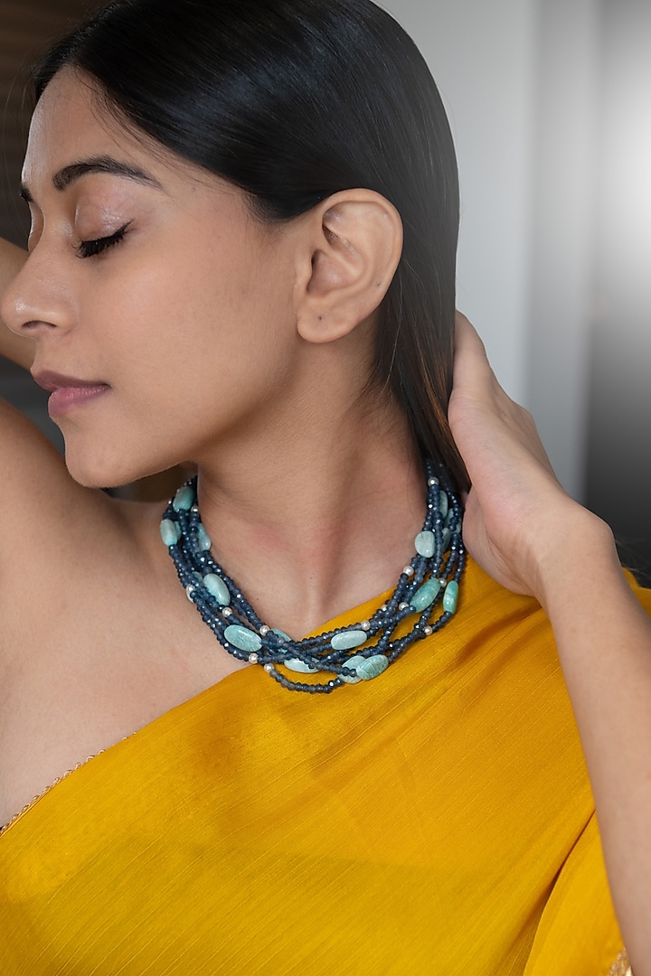 Gold Plated Blue Onyx & Agate Stone Choker Necklace by Do Taara at Pernia's Pop Up Shop