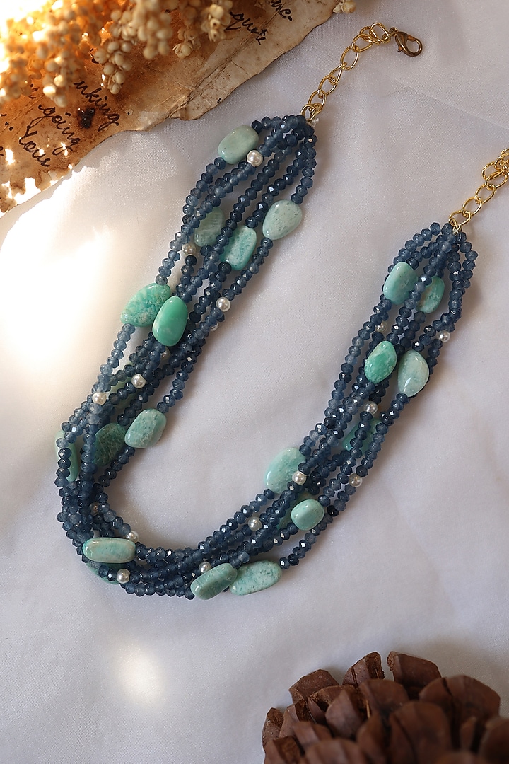 Gold Plated Blue Onyx & Agate Stone Choker Necklace by Do Taara at Pernia's Pop Up Shop