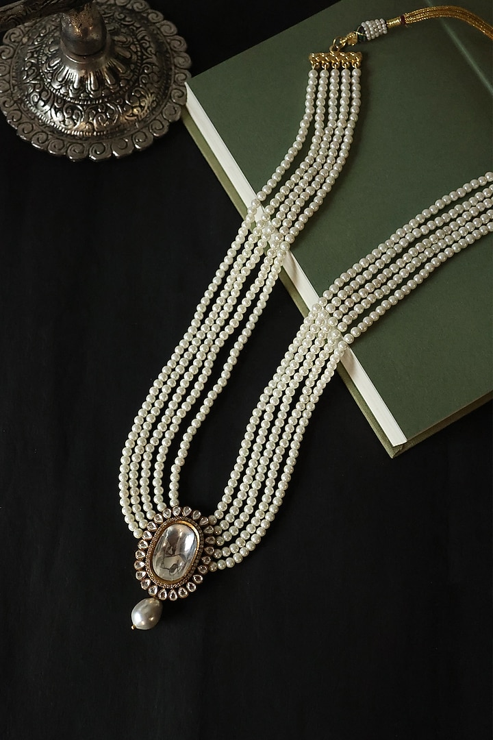 Gold Plated Kundan Polki & Pearl Necklace by Do Taara at Pernia's Pop Up Shop