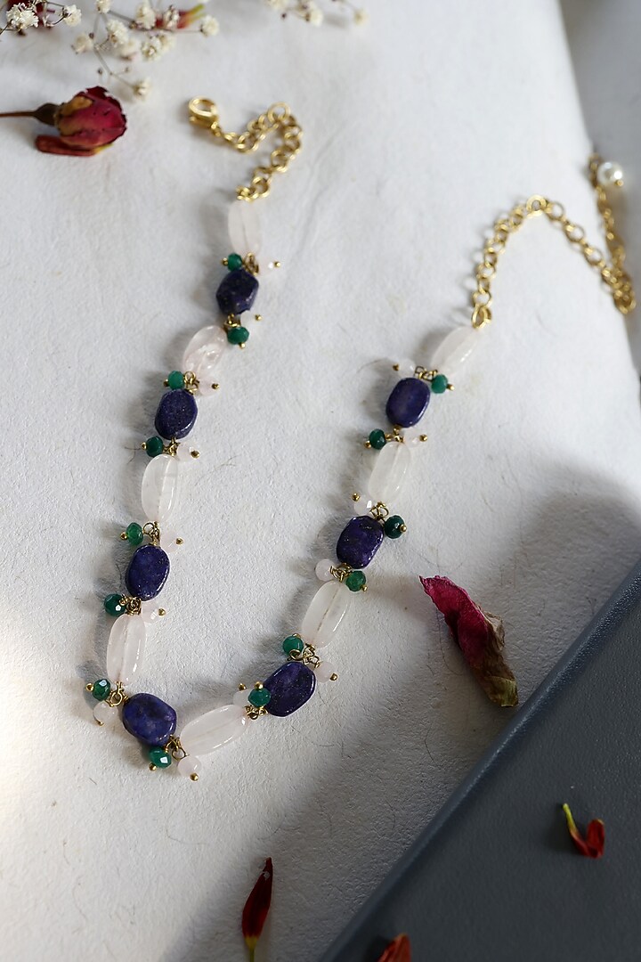 Gold Plated Lapis Lazuli & Fluorite Stone Choker necklace by Do Taara at Pernia's Pop Up Shop