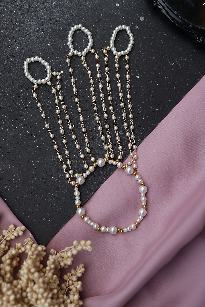 Gold Plated Pearl Hathphool by Do Taara at Pernia's Pop Up Shop