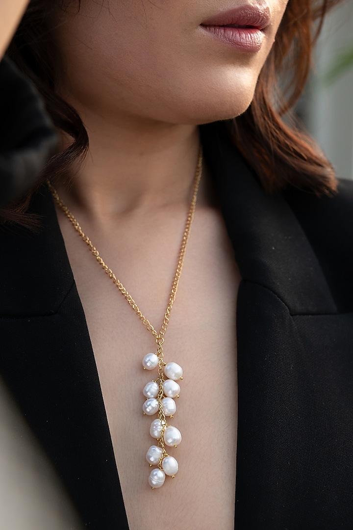 Gold Plated Pearl Long Necklace by Do Taara at Pernia's Pop Up Shop