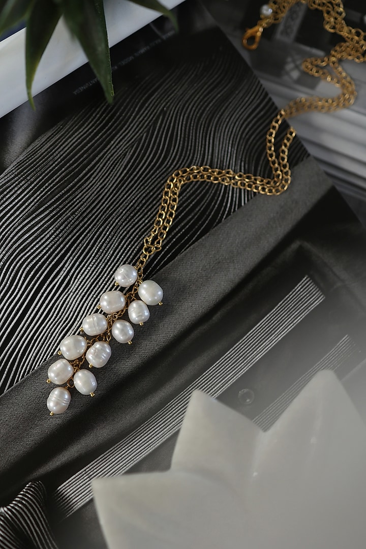 Gold Plated Pearl Long Necklace by Do Taara at Pernia's Pop Up Shop