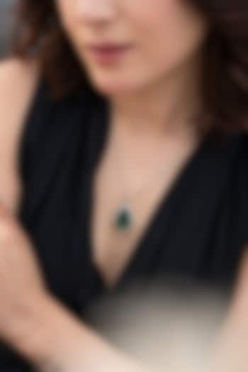 Silver Rhodium Finish Green Stone & Cubic Zirconia Necklace by Do Taara at Pernia's Pop Up Shop