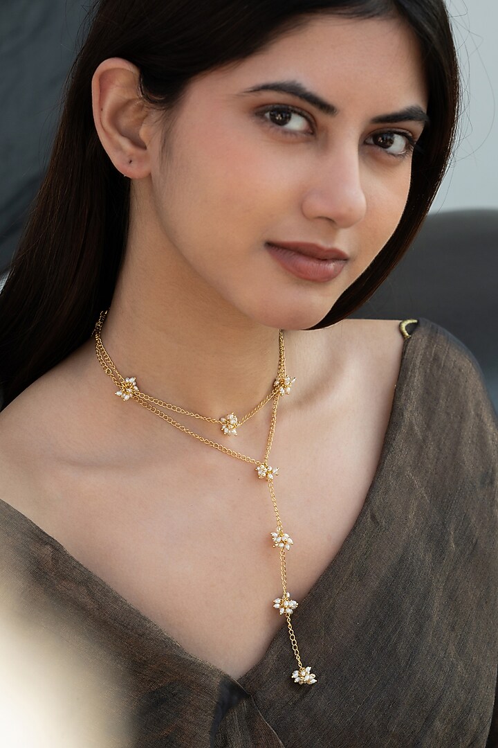 Gold Plated Pearl Long Necklace by Do Taara at Pernia's Pop Up Shop
