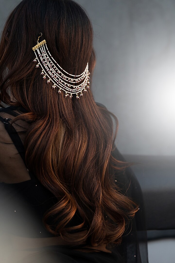 Gold Plated Red Onyx & Pearl Braidpin by Do Taara at Pernia's Pop Up Shop