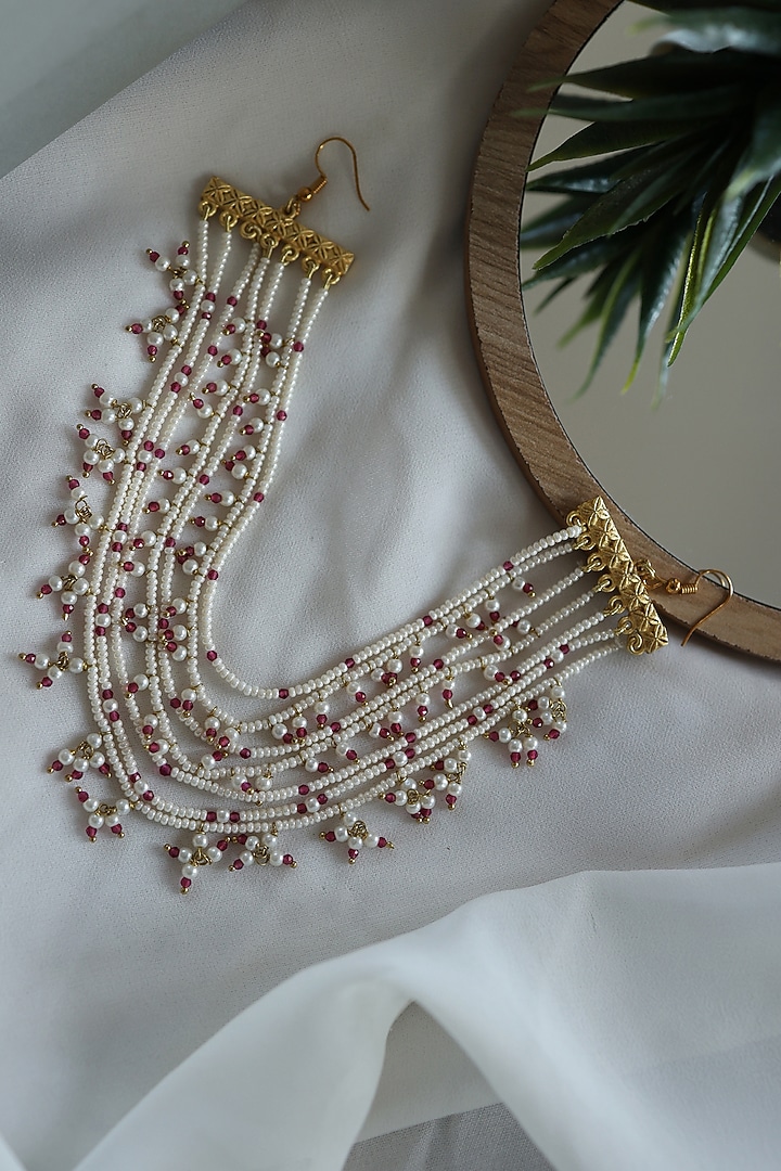 Gold Plated Red Onyx & Pearl Braidpin by Do Taara at Pernia's Pop Up Shop