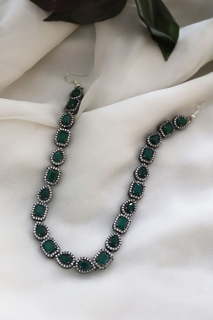 Silver Rhodium Finish Green Stone & Cubic Zirconia Headband by Do Taara at Pernia's Pop Up Shop