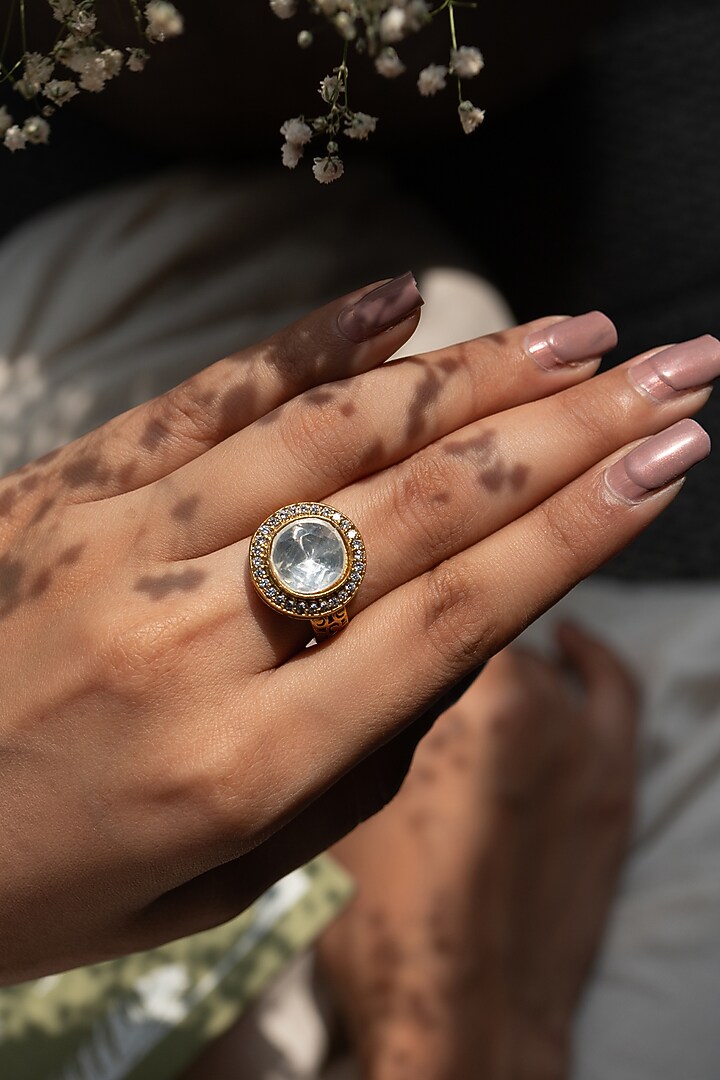 Gold Plated Kundan Polki Ring by Do Taara at Pernia's Pop Up Shop