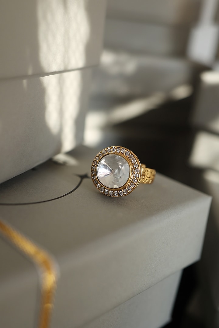 Gold Plated Kundan Polki Ring by Do Taara at Pernia's Pop Up Shop