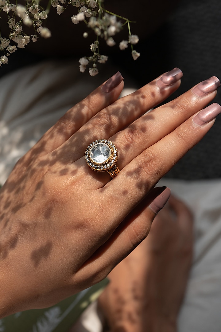 Gold Plated Kundan Polki Ring by Do Taara at Pernia's Pop Up Shop