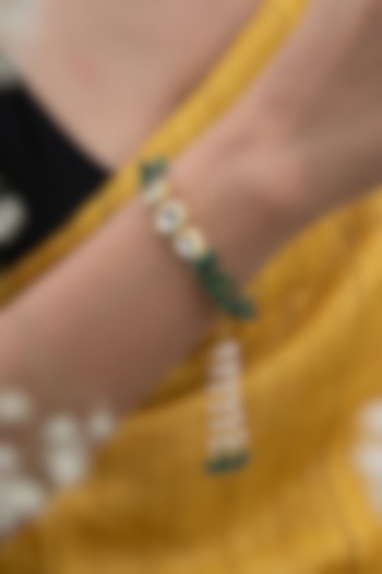 Gold Plated Kundan Polki & Green Onyx Bracelet by Do Taara at Pernia's Pop Up Shop