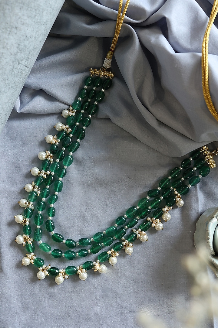 Gold Plated Natural Stone & Rice Pearl Layered Necklace by Do Taara at Pernia's Pop Up Shop