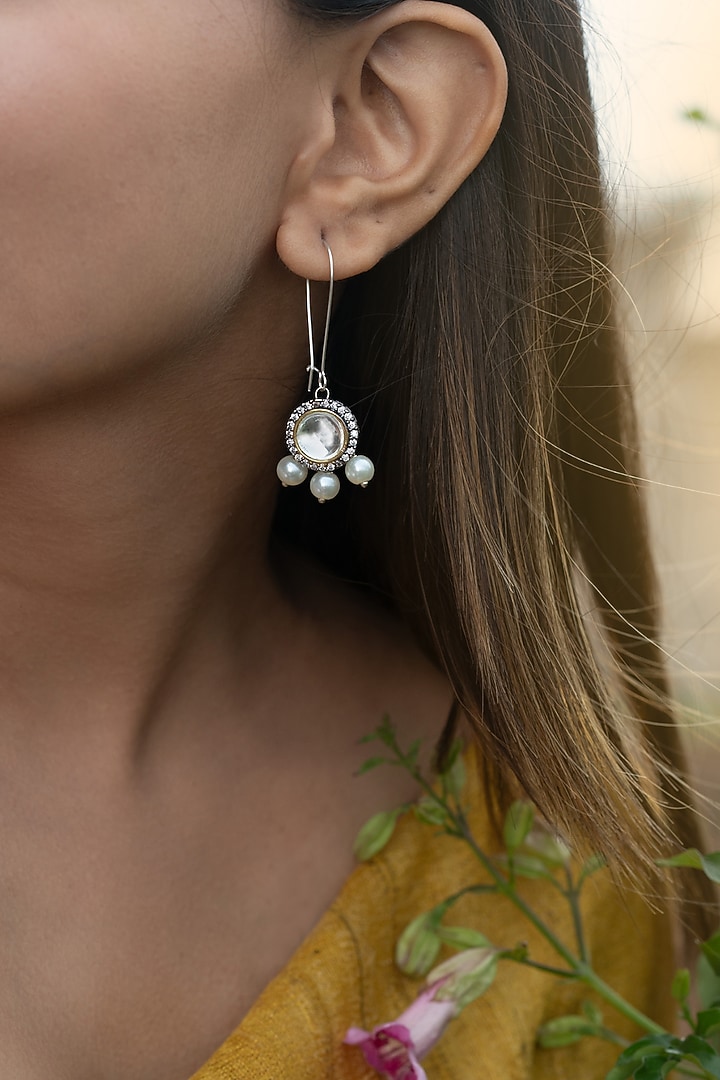 Gold Plated Kundan Polki & Cubic Zirconia Dangler Earrings by Do Taara at Pernia's Pop Up Shop