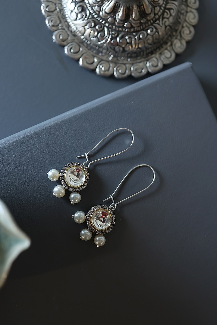 Gold Plated Kundan Polki & Cubic Zirconia Dangler Earrings by Do Taara at Pernia's Pop Up Shop
