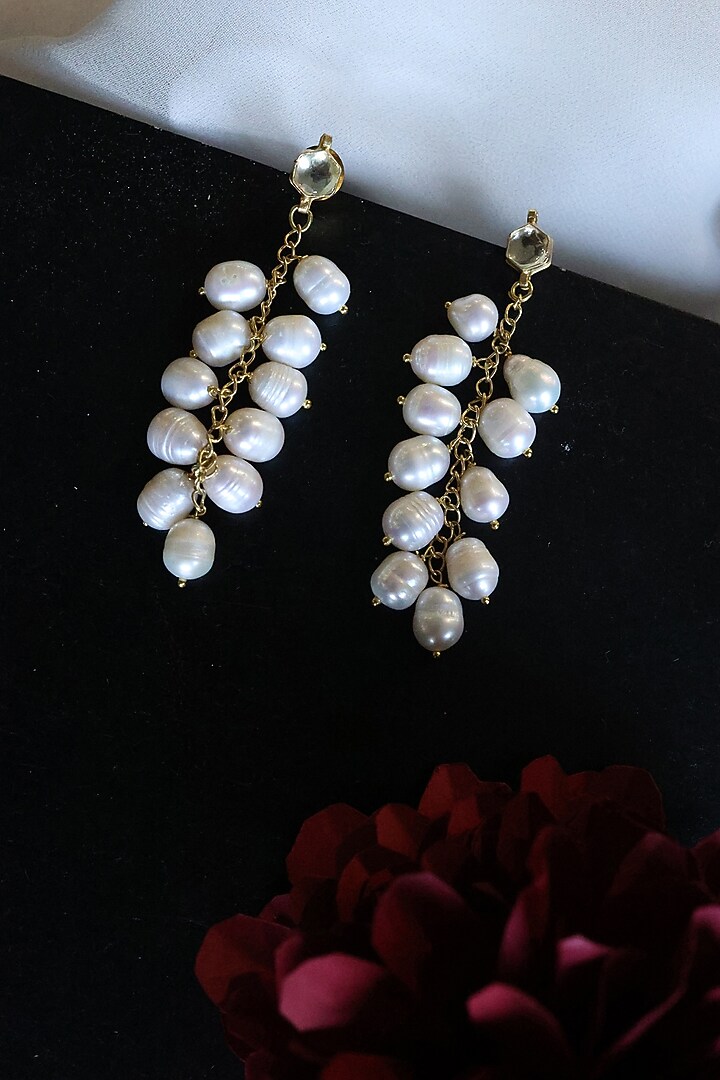 Gold Plated Kundan Polki & Pearl Dangler Earrings by Do Taara at Pernia's Pop Up Shop