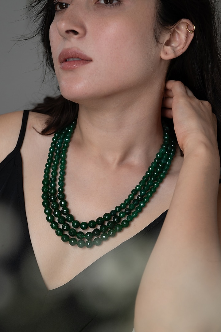Black Rhodium Finish Garnet Layered Necklace by Do Taara at Pernia's Pop Up Shop