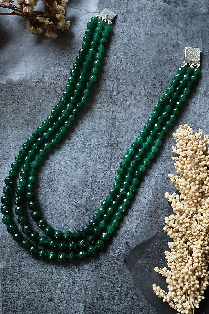 Black Rhodium Finish Garnet Layered Necklace by Do Taara at Pernia's Pop Up Shop
