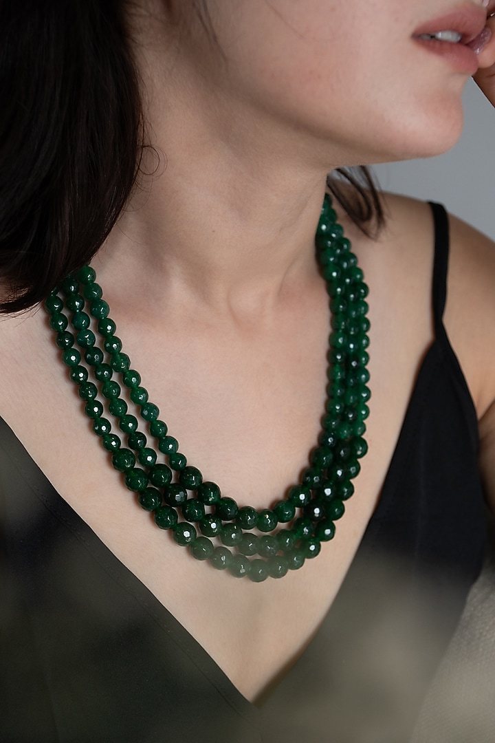 Black Rhodium Finish Garnet Layered Necklace by Do Taara at Pernia's Pop Up Shop