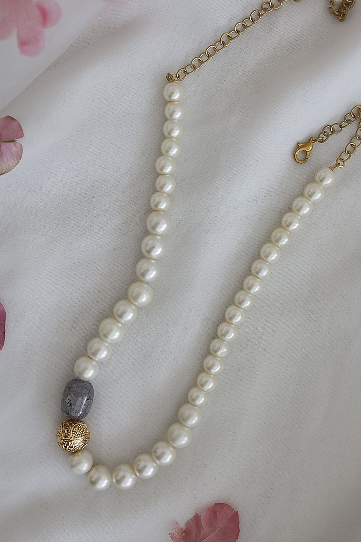 Gold Plated Natural Stone & Freshwater Pearl Necklace by Do Taara at Pernia's Pop Up Shop
