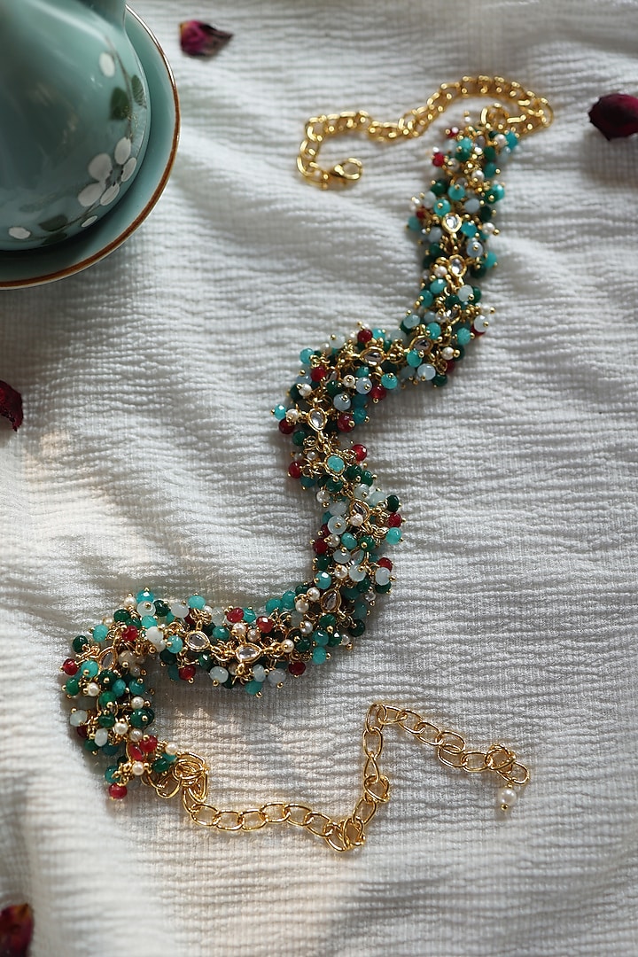 Gold Plated Kundan Polki & Multi-Colored Onyx Headband by Do Taara at Pernia's Pop Up Shop