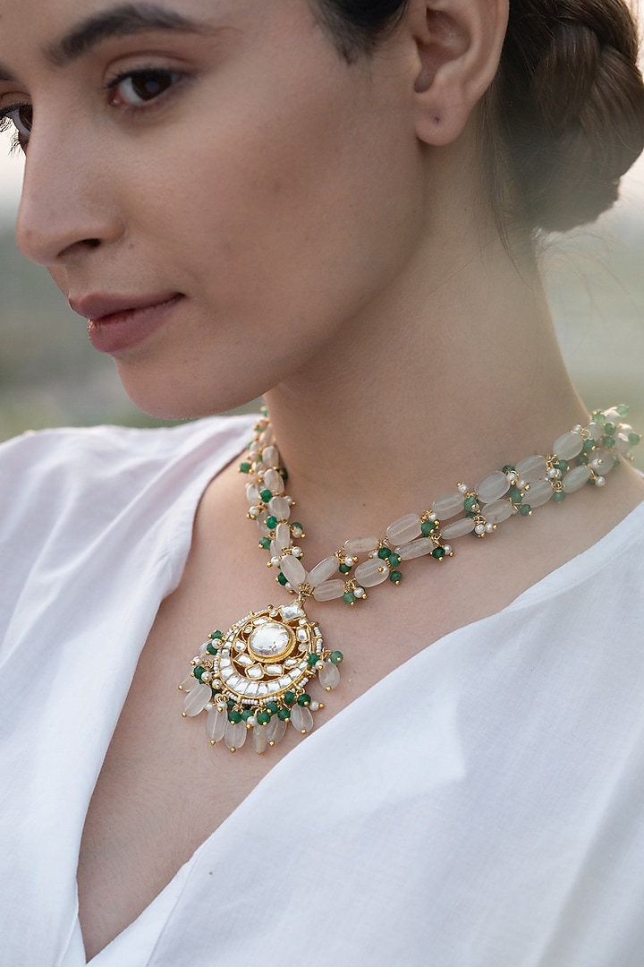Gold Plated Kundan Polki & Natural Stone Necklace by Do Taara at Pernia's Pop Up Shop