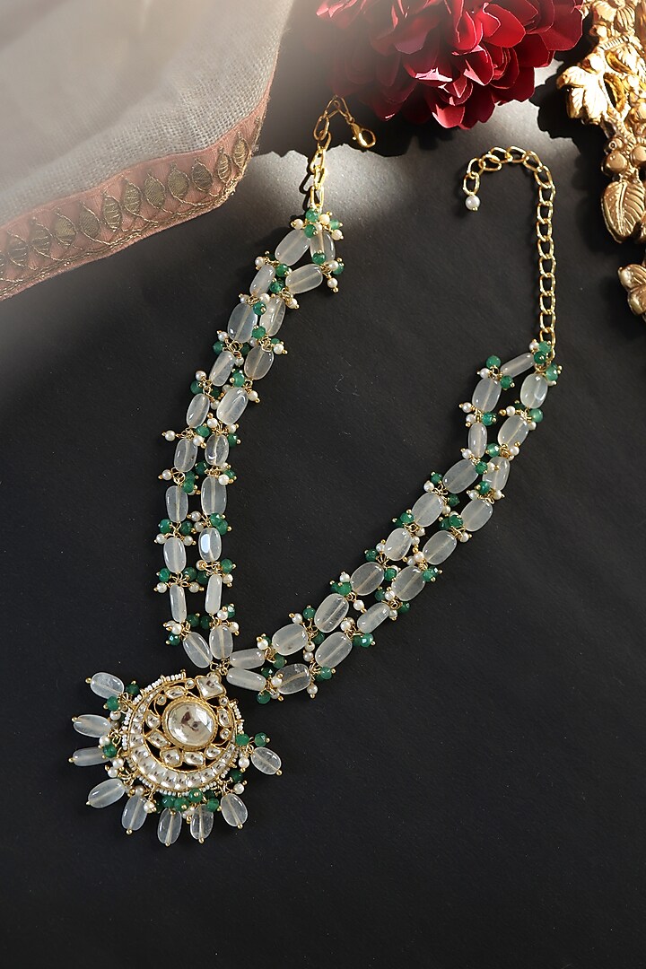 Gold Plated Kundan Polki & Natural Stone Necklace by Do Taara at Pernia's Pop Up Shop